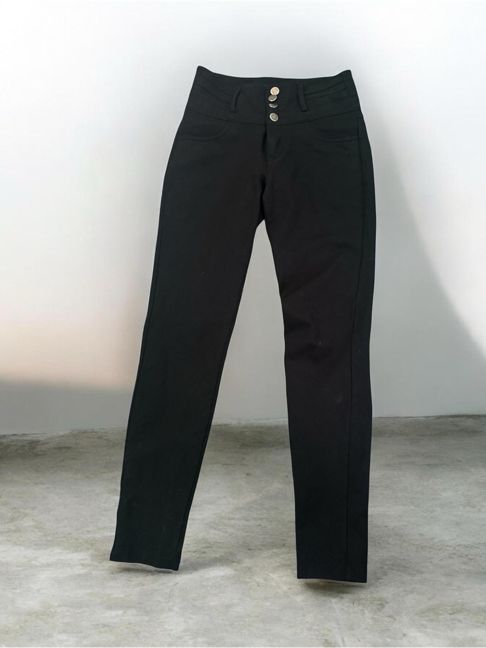 Shinestar Black High-Rise Skinny Pants with Triple Silver Buttons